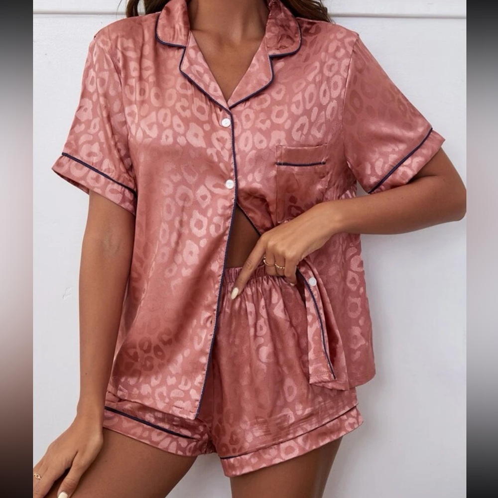 Pink cheetah print satin pajamas